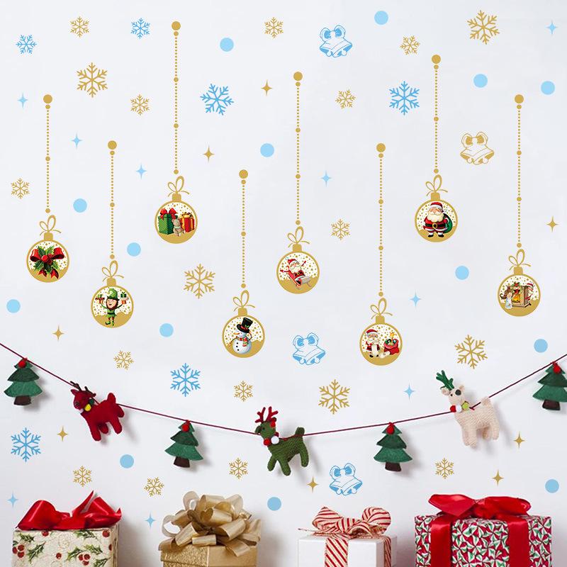 New Christmas Glass Window Decoration Sticker Self-Adhesive Round Geometric Snowflake Festive Atmosphere Wall Sticker
