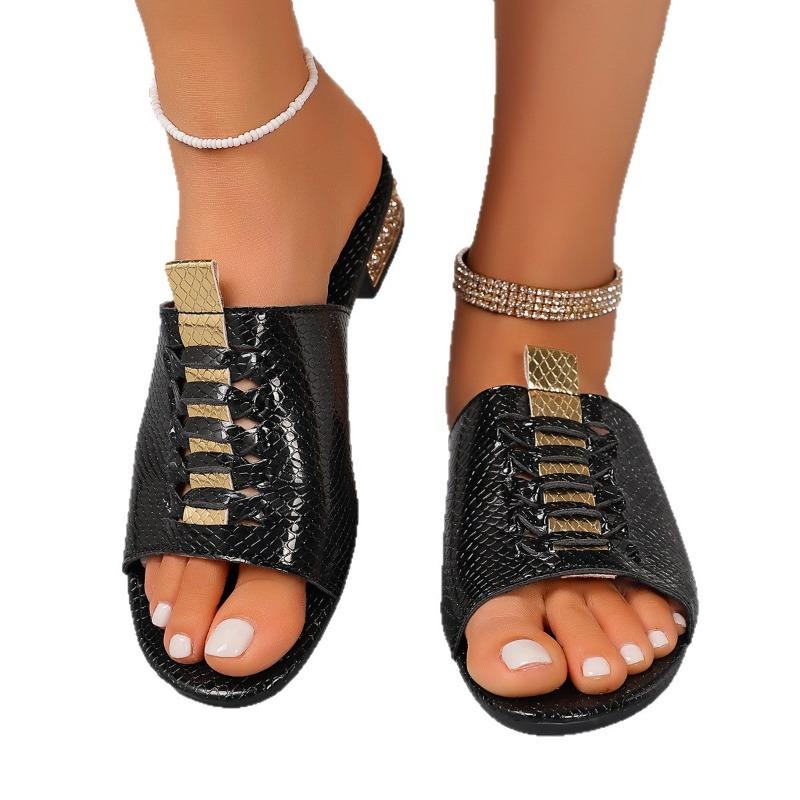 Women's Peep-Toe Slides, Chunky Heel Slip-On Sandals, Wholesale Summer Shoes In Stock