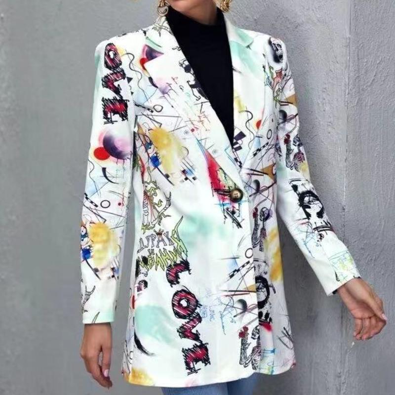 

Вінтажний костюм з принтом з мультфільмом Вінтажний костюм-блазер у корейському стилі Весна-Осінь Жіночий кардиган з довгим рукавом і ґудзиками M