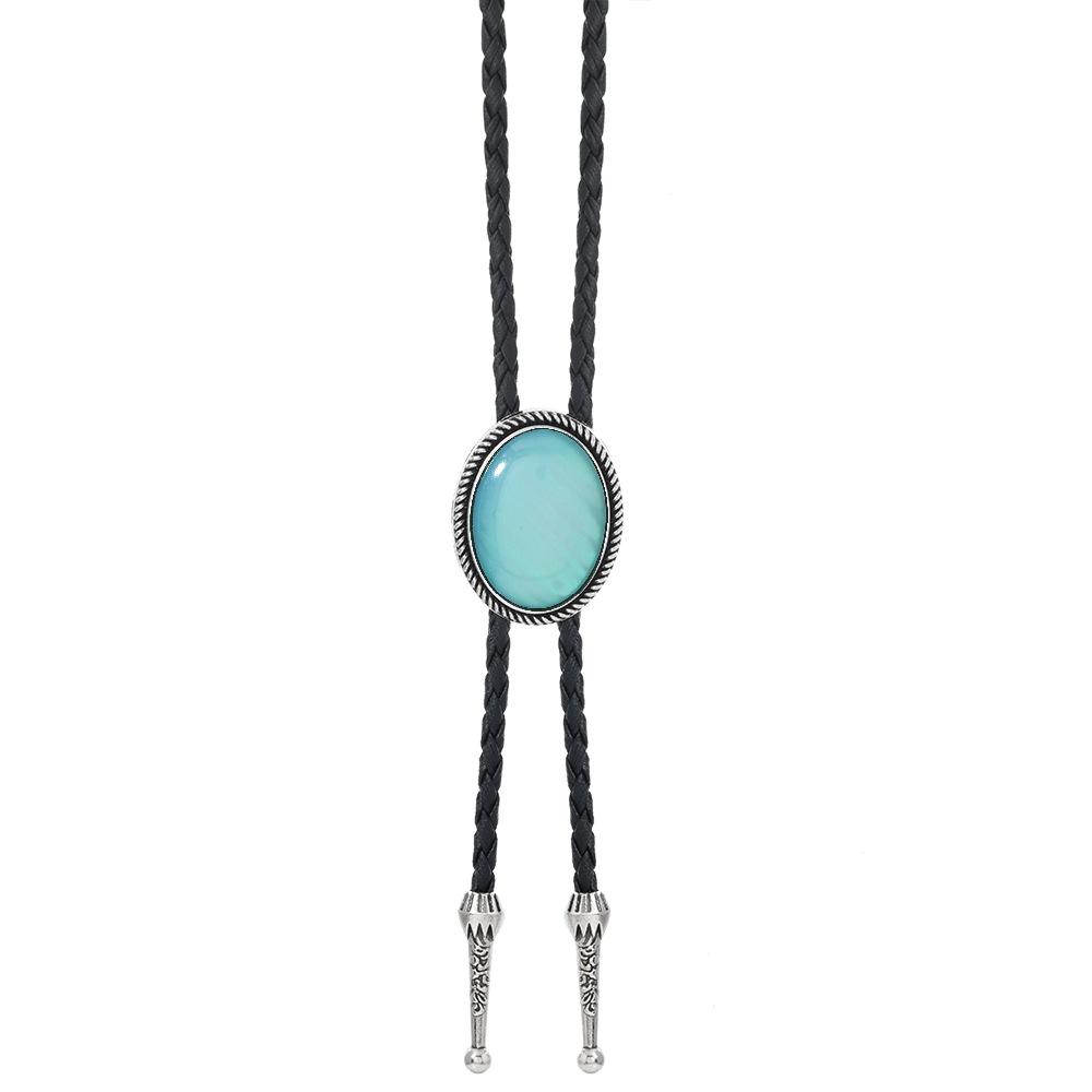 

Western Bolo Tie for Men Women Vintage Stone Pendant Leather Rope Necktie Cowboy Casual Party Wedding Stage Performance Costume Accessory