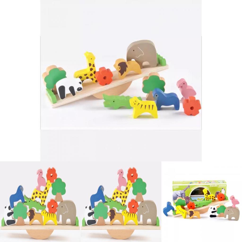 Wooden Forest Animal Balance Board With Stacking Blocks For Babies And Toddlers