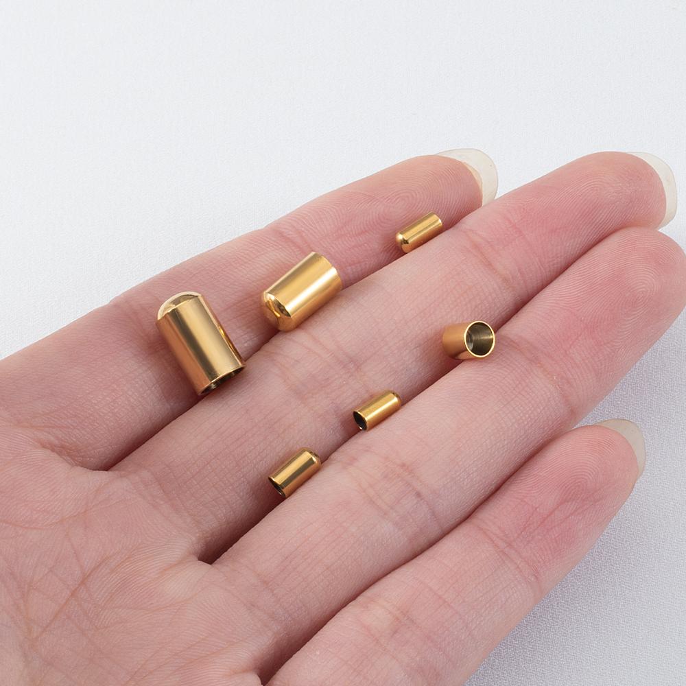 20pcs Stainless Steel End Caps Bracelet Necklace Fastener Round Caps Leather Cord Crimp Caps Accessories for Jewelry Making DIY