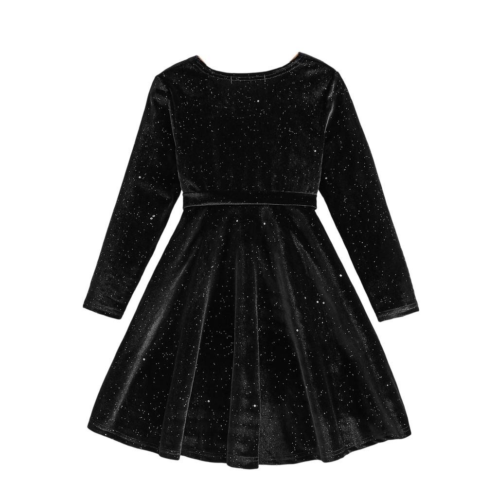 Children's Fashion Ruffled Long Sleeve Sky Mesh Dress