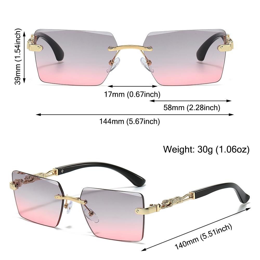 New Fashion Rimless Square Sunglasses Cut Edge UV400 Leopard Decorative Shades Gradient Lens Sun Glasses for Women & Men