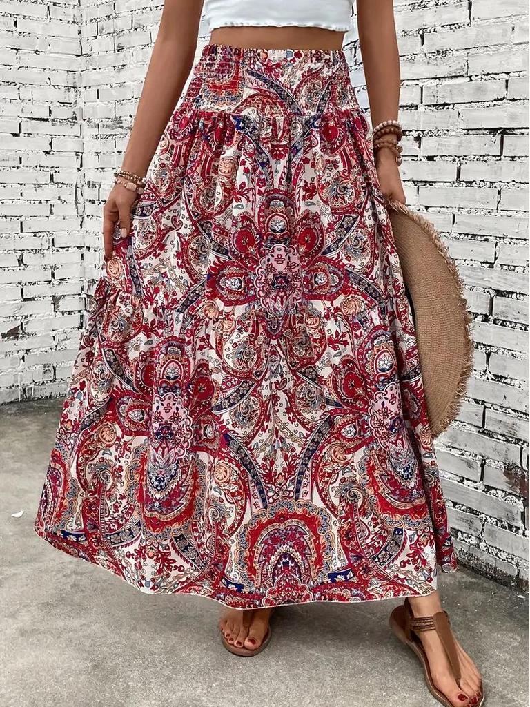 Spring Floral Plus Size Women's High Waist Pleated Skirt