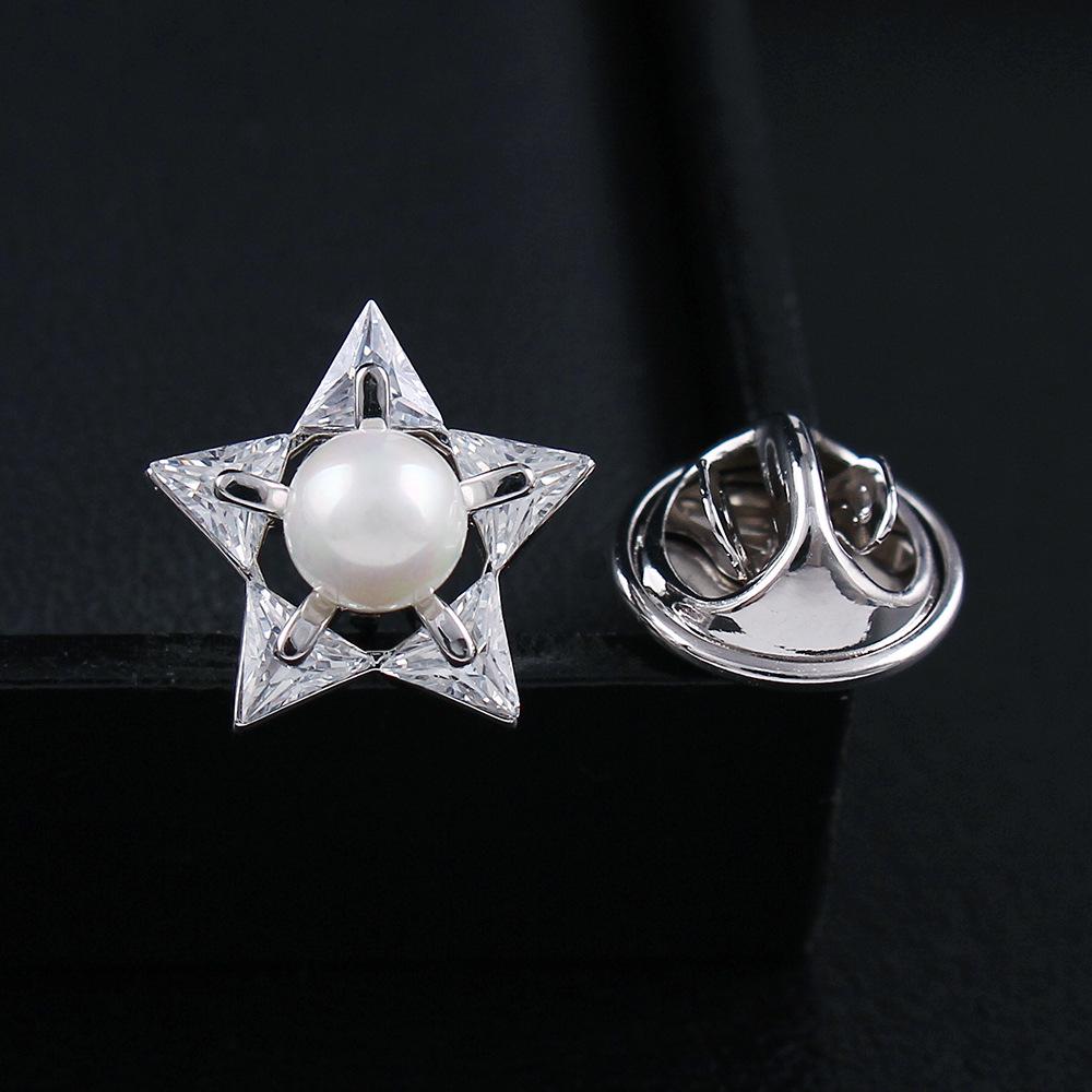 Crystal Star Zirconia  Pearl Flower Brooch for Women - Elegant High-End Accessory