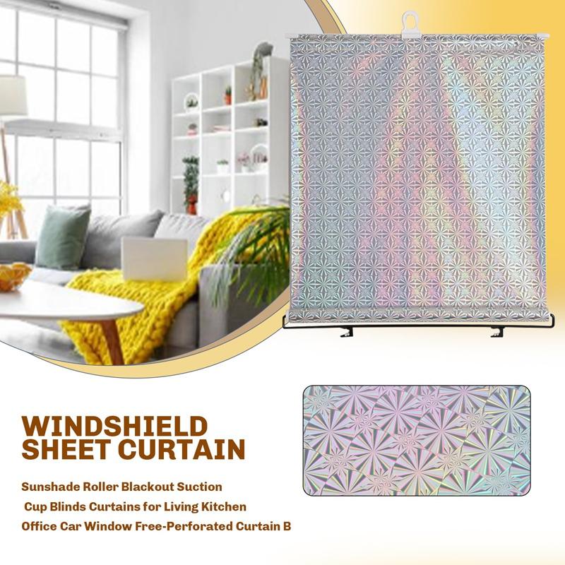 Sunshade Roller Blackout Suction Cup Blinds Curtains For Living Kitchen Office Car Window Free-Perforated Curtain