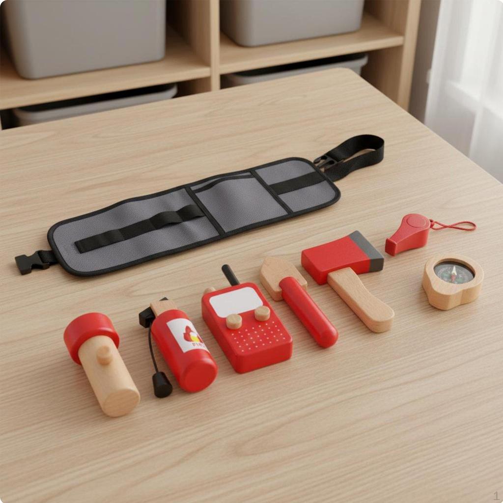 Wooden Firefighter Toy Set Educational Role Play Realistic Design Kids Fire Save