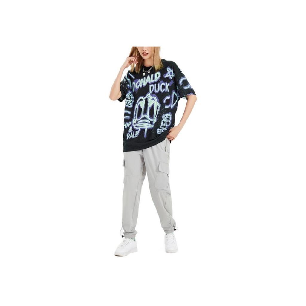 Li-Ning Casual Sports Mickey Letter Print Round Neck Short Sleeve T-Shirt Unisex Tops Black AHSS273-3