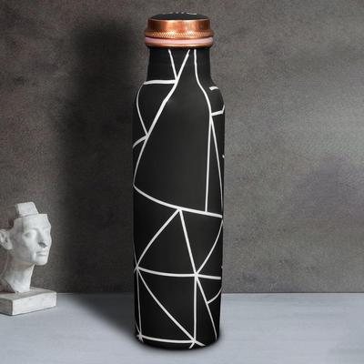 Bouteille d'eau en cuivre pur 1 litre Bouteille en cuivre | Alcaline et anti-oxydante | Étanche, Bureau, Bouteille Tamba moderne  (Ligne Abstraite Noire)