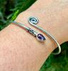 925 Sterling Silver Plated Handmade Cuff Bangle Jewelry, Adjustable, German Silver, Natural Amethyst Gemstone, Healing Bangle