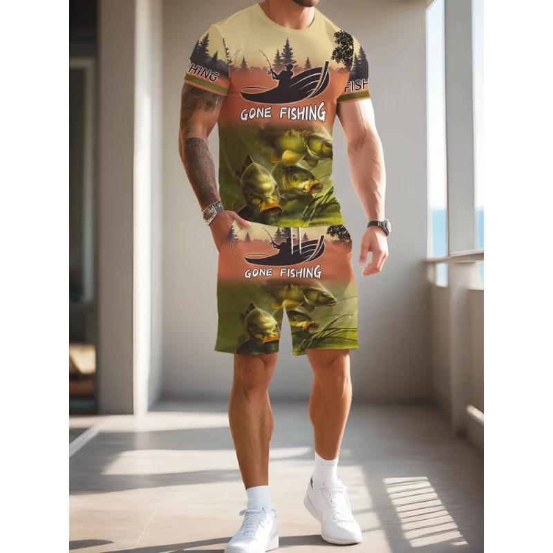 Fashion Men's Casual Suit 3D Casual Color Printing Summer T-shirt Shorts Simple