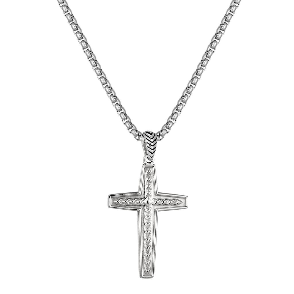 European American Trendy Retro Cross Necklace Made Of Antique Titanium Steel Cuban Chain Pendant Unisex Hip-hop Neck Accessory Men Women