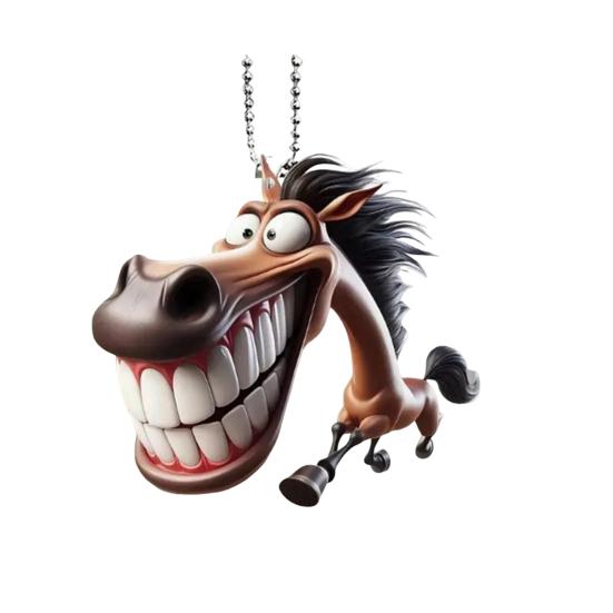Funny 2D Horse Car Pendant Cartoon Prank Flat Decoration Acrylic Vehicle Interior Decor Ornament Auto Accessory