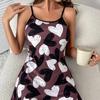 Sexy Heart Print Women's Nightgown Casual Style Spaghetti Strap Slip Dress Breathable Fabric Summer Sleepwear Loungewear Comfy