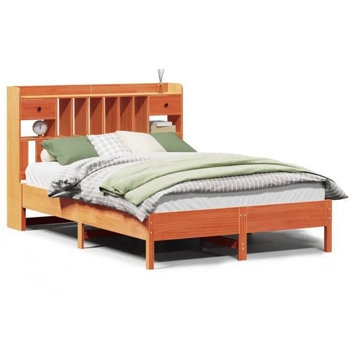 VidaXL Lit bibliothèque sans matelas cire marron 160x200 cm pin massif 3322905