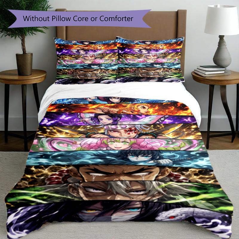 3pcs Duvet Cover Set (1*Duvet Cover + 2*Pillowcase, Without Core), Demon Slayer Print Bedding Set, Bedroom Decor, All‑Season, Gift