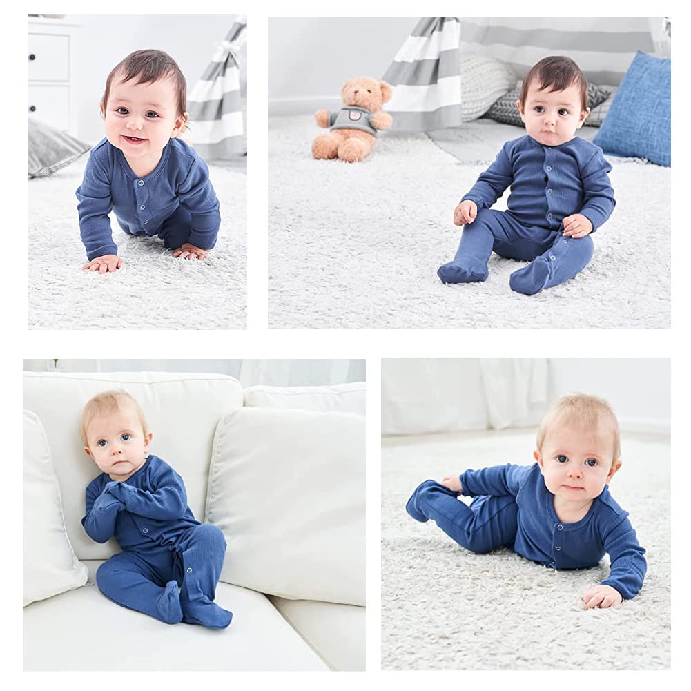 Baby Clothes Rompers Long Sleeve Coverall Cotton Footed Newborn Underwear Front Opening Baby Baby Shower Gift Months [KISBINI] Navy/Charcoal 3-6