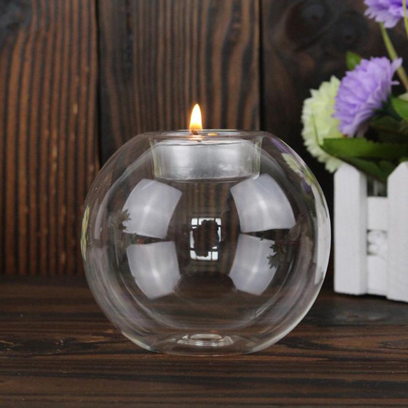 1PC Glass European Round Candle Holder Clear Glass Candle Holder Glass Crafts Ornament Home Decoration