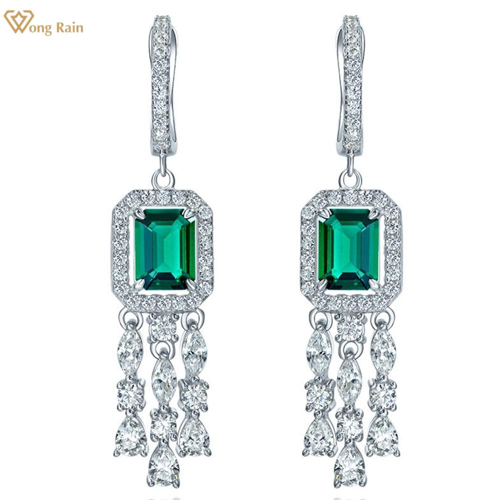 

Wong Rain Винтаж 100% стерлинговое серебро 925 пробы изумрудной огранки 6*8 мм AAAAA цирконы драгоценный камень свадебная вечеринка висячие серьги с кисточками изящные ювелирные изделия зелёный