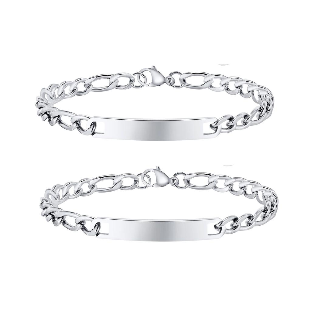 Free Custom Heart Chain Bracelet for Men Women Couple,Personalized Figaro Box Chain Wristband,Gift for Sister Husband Wife Mom