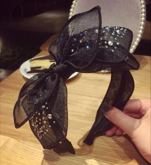 Women High End Headdress Shiny Crystals Bowknot Headbands Solid Ladies Elegant Mesh Hairbands Knot Teen Girls Bow Hair Band