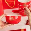 Chinese Red Ceramic Longevity Bowl Gift Set