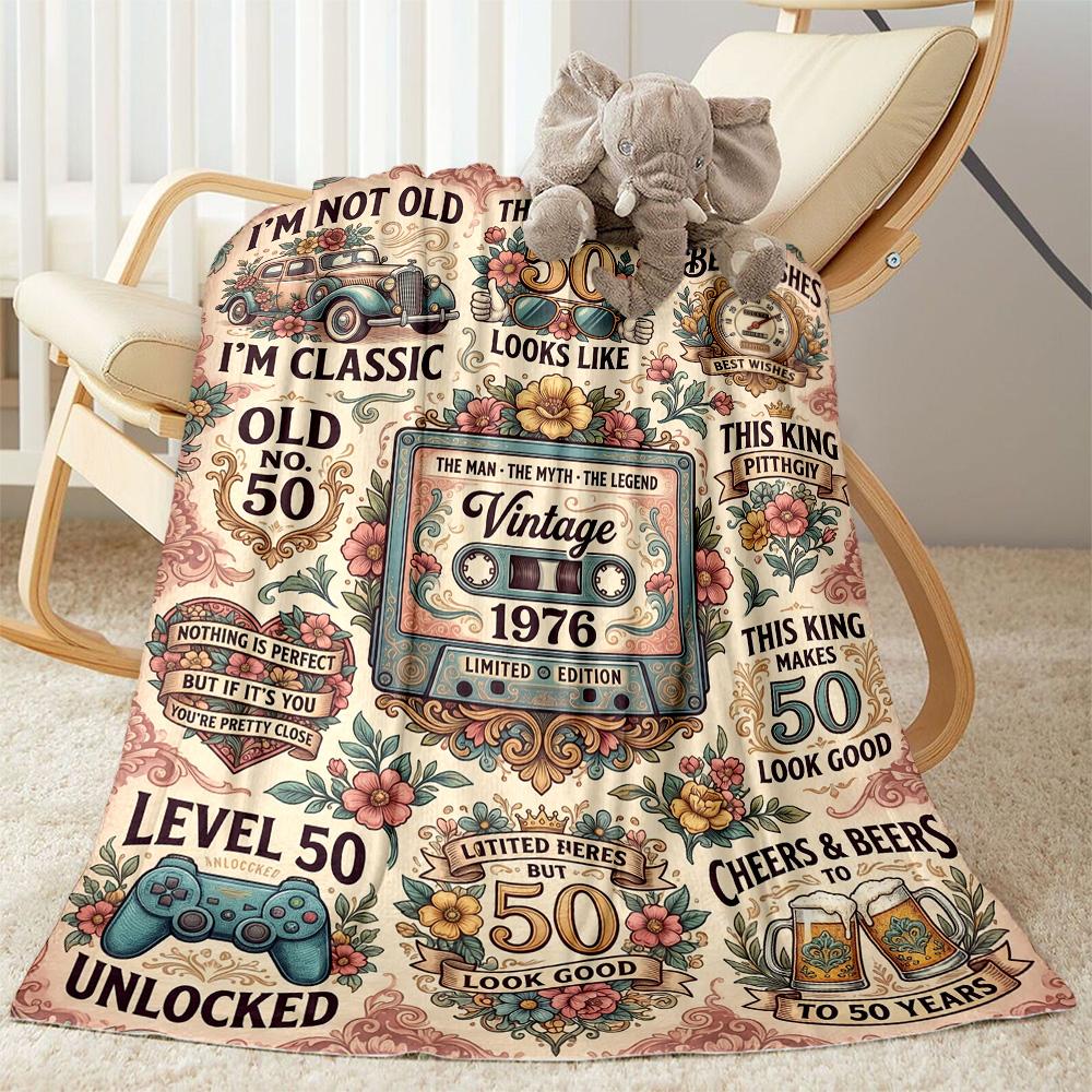 Vintage 1976 Milestone Birthday Flannel Blanket-Soft and Suitable for Sofas,Beds,Offices,Travel,All Seasons,Great Gift for Holidays and Birthdays.
