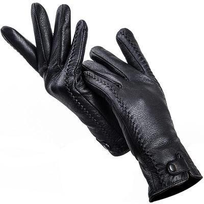 Fashion Buckskin Women's Leather Gloves Comfortable Winter Warm Faux Deerskin Texture Touch Screen Gloves for Women
