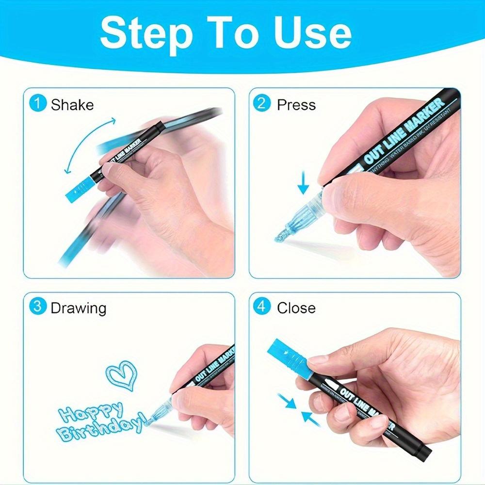 8-48Colors Metallic Color Outline Marker Pen Kawaii DIY Hand Account Graffiti Outline PenOffice Culture and Educational Supplies
