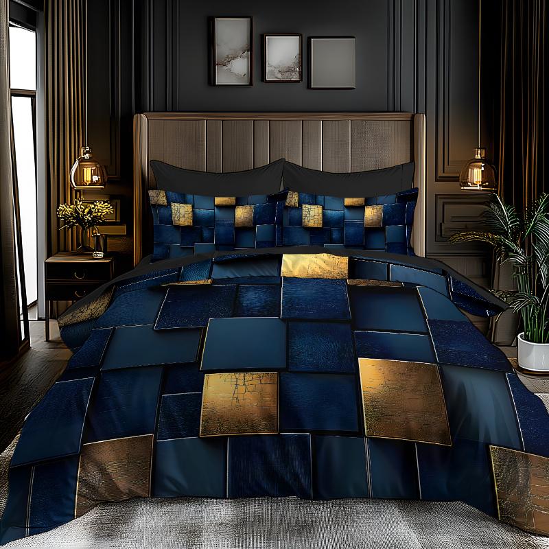 

2/3 предмета 3D Космический Мультяшный Постельный Комплект, Синий Золотой Абстрактный Узор Ультрамягкий Матовый Полиэстер, Не Мнется, Гипоаллергенный EU Twin(135x200cm)