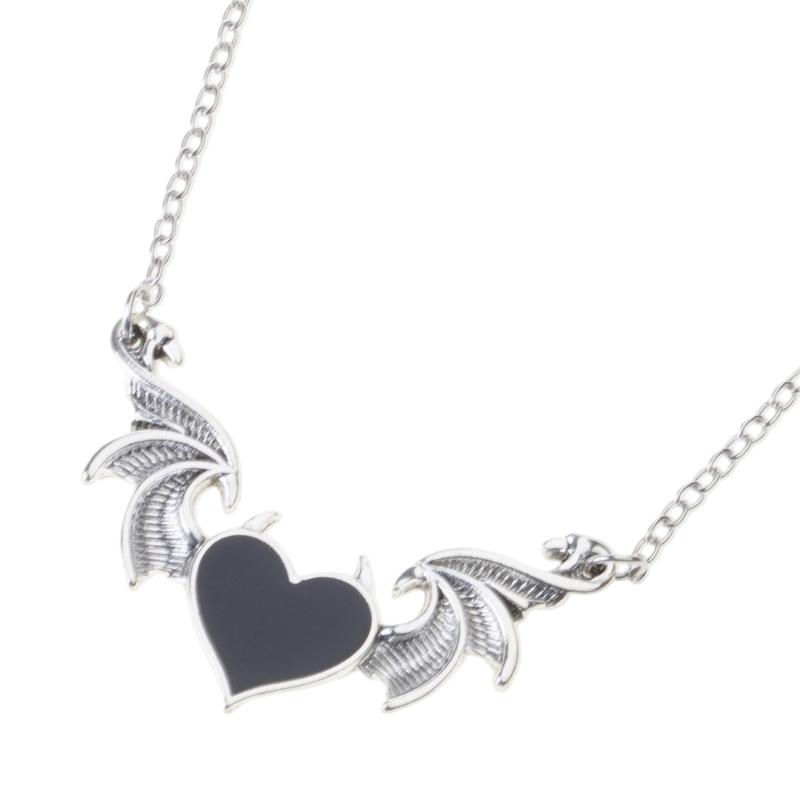 Devil Wing Heart Necklace Retro Hip Hop Style Pendant for Birthdays Anniversary Christmas Gothic Cosplay Punk Costume
