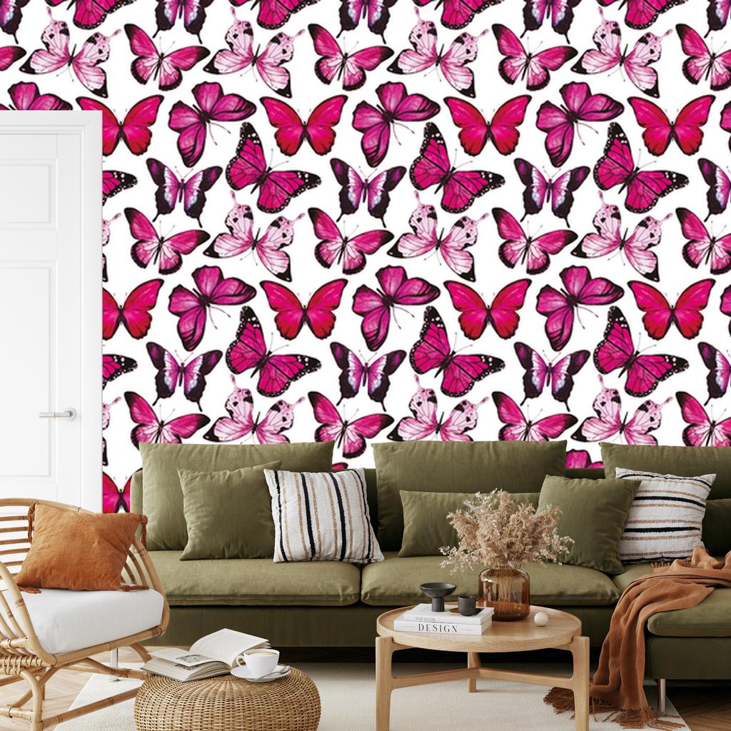 Pink Butterflies Wallpaper for Living Room and Bedroom 50x1000
