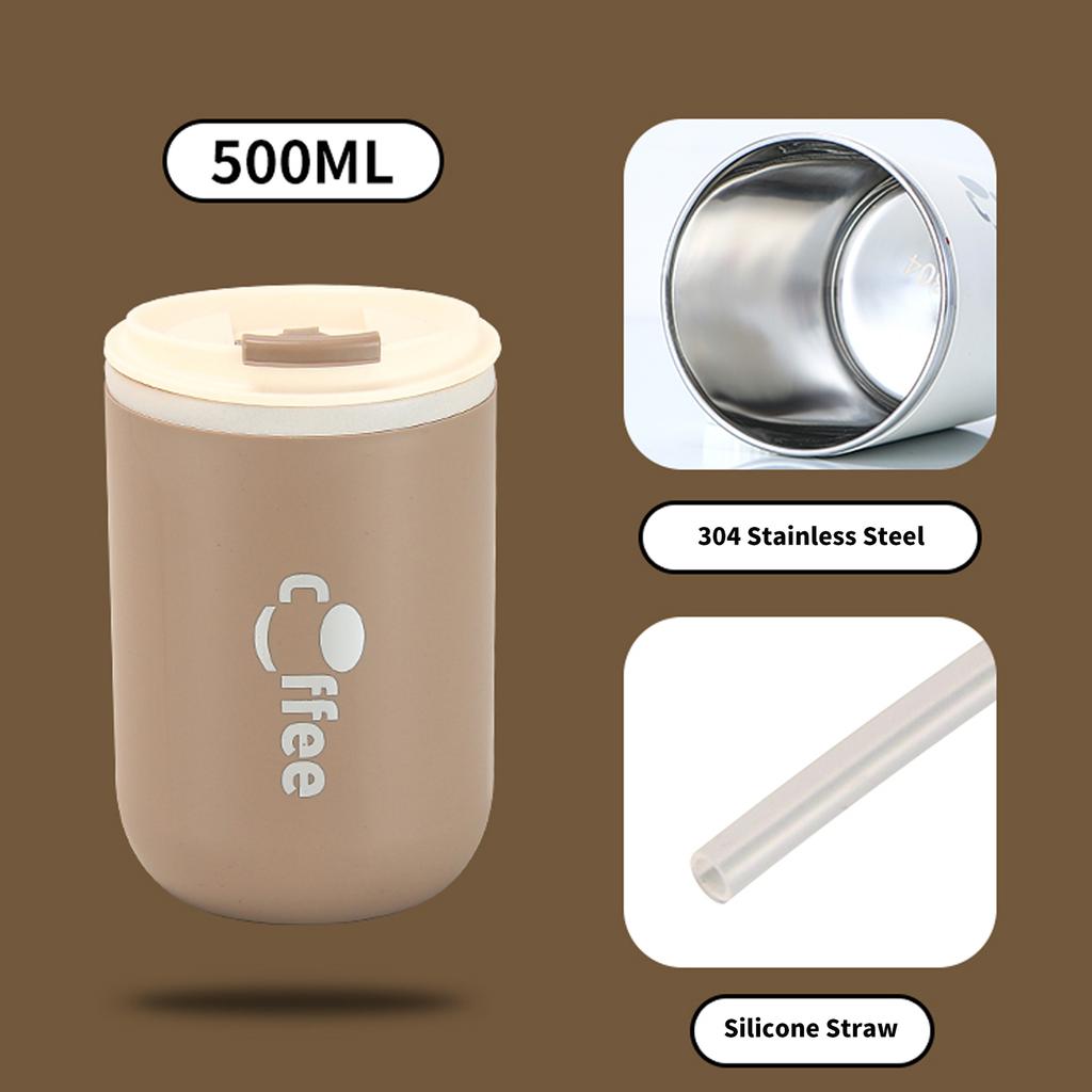 304 Stainless Steel Coffee Mug With Straw & Lid, Leakproof Tea Milk Mug Water Cup With Straw, Kitchen Drinkware For Kids Adults