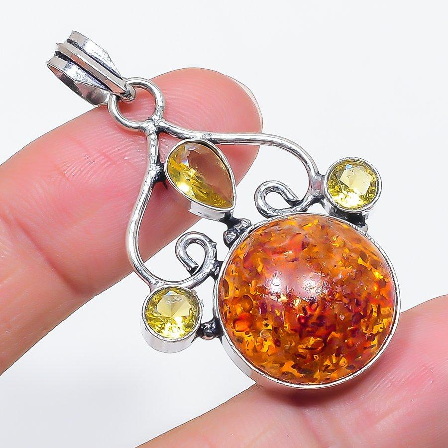 

Натуральный балтийский янтарь, цитрин, ювелирная подвеска из стерлингового серебра 925 пробы, 2,01 f7J73