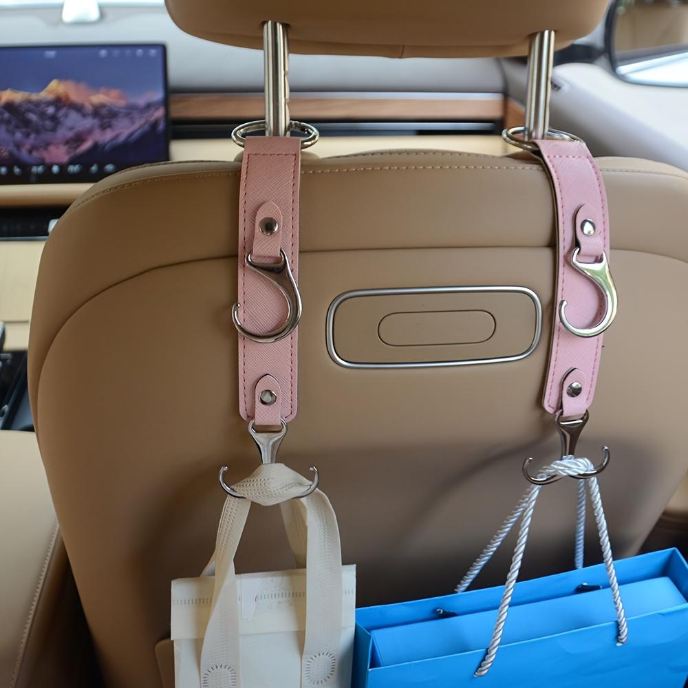 2 PU Leather Car Seat Back Hooks - Multi-functional Car Headrest Hanger, Suitable for Grocery Bags, Coats, Umbrellas, Handbags-car Seat Storage Boxes