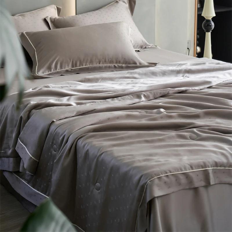 Ultra-high-end 100% Lyocell Jacquard Summer Blanket Set or 1 Pcs Natural Plant Fabric Cooling Quilt Mulberry Silk Fill Comforter