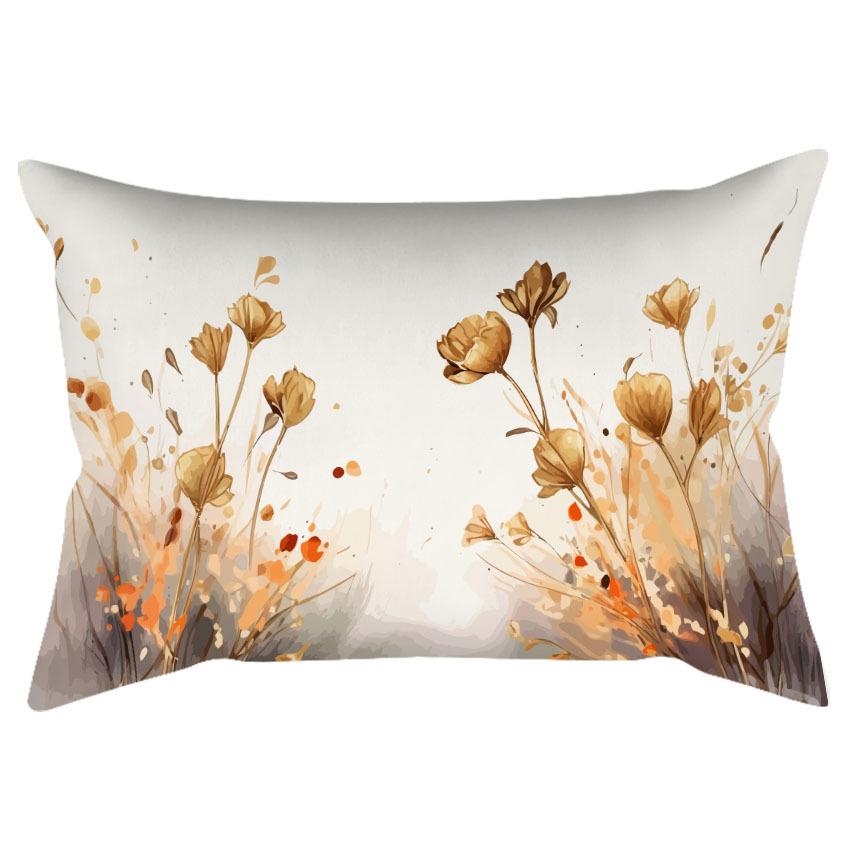 Chinese Retro Watercolor Golden Floral Print Pillowcase Home Sofa Cushion Pillowcase