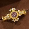 Light Luxury Purple Dazzling Rings for Women Inlaid Amethyst Exquisite Retro Palace Style Texture Ring Fine Zircon
