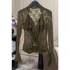 Women's Olive Green Lace Blouse Long Sleeve Ruffled Layered Fashion Casual Top