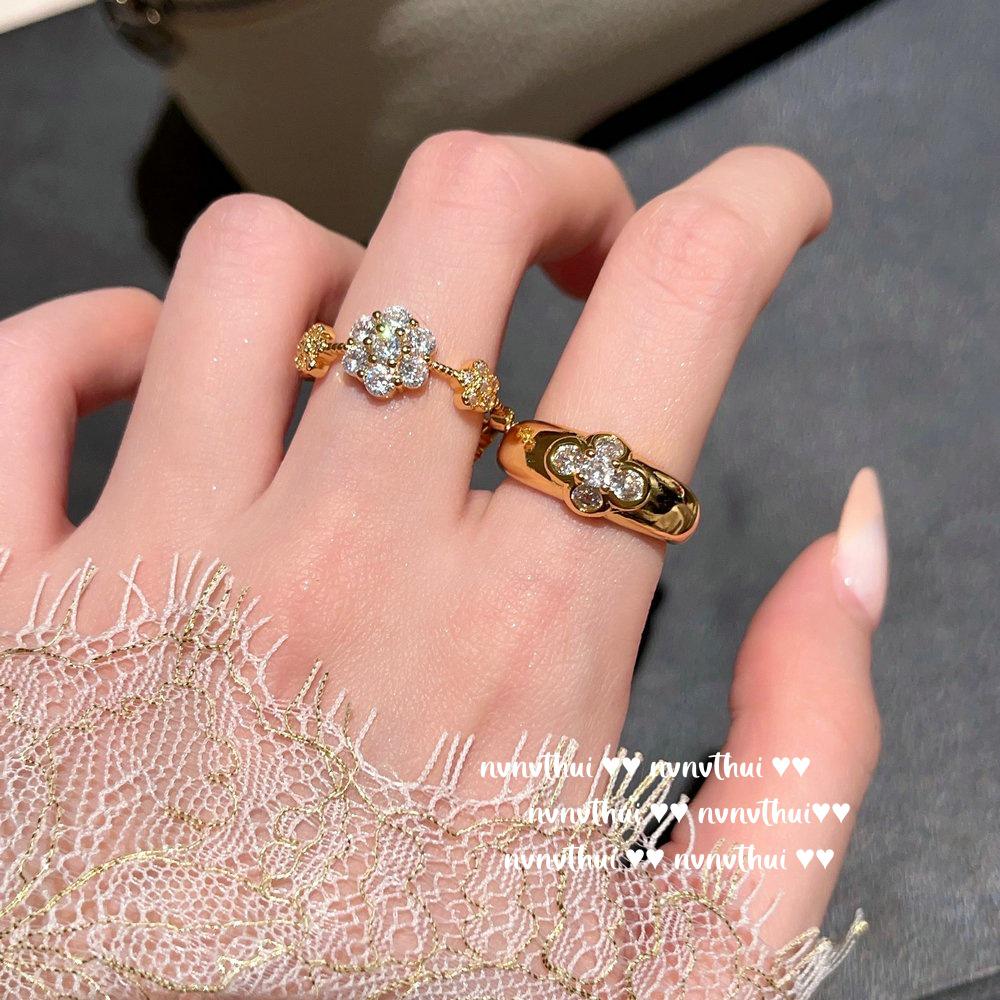Vintage 18K Gold-Plated Sunflower Zircon Flower Ring
