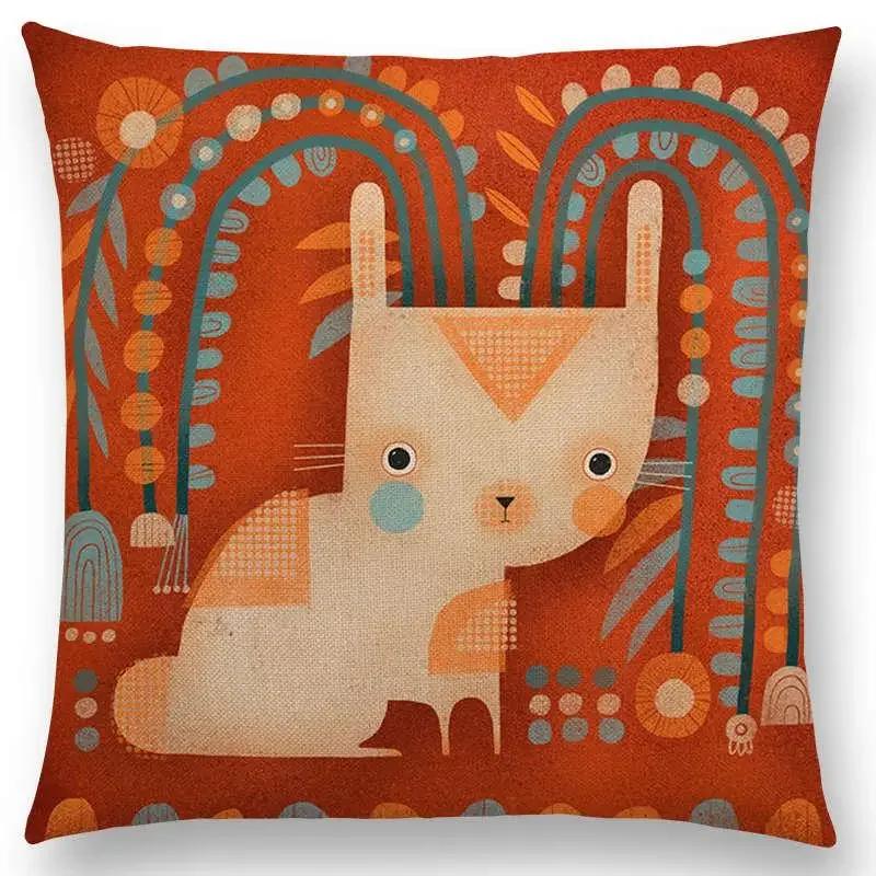 Abstract Fantasy Animals Painting Sofa Throw Pillow Case Dachshund Owl Cat Dog Squirrel Rabbit Fox Elephant Cushion Cover