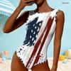 Women Plus Size High Round Neck Sleeveless One Piece American Flag Printed Swimsuit