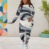 Women Plus Size Printed Round Neck Long Sleeve Top And Fitted Pants Two Piece Set