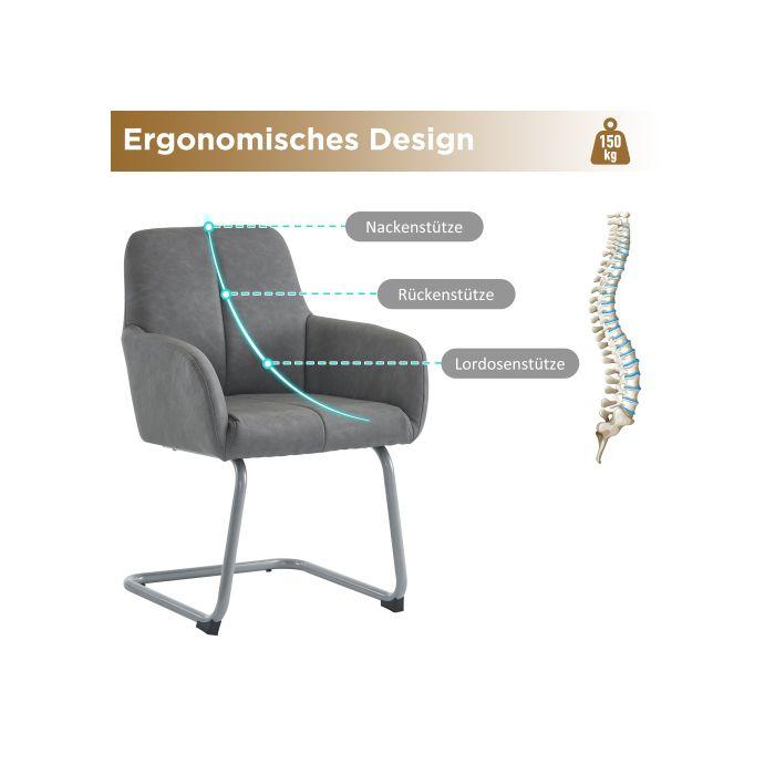 Dining Chair - MUVOE - Set of 6 - Microfiber Leather - Steel Legs - Ergonomic Comfort
