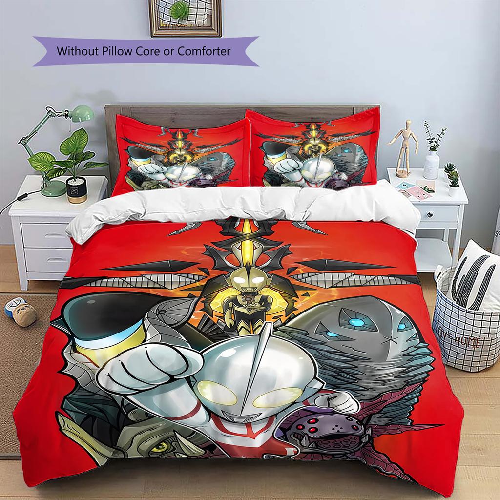 Ultraman Pattern Bedding Quilt Set Home Decoration Gift (1 * duvet cover + 2 * pillowcase without core)