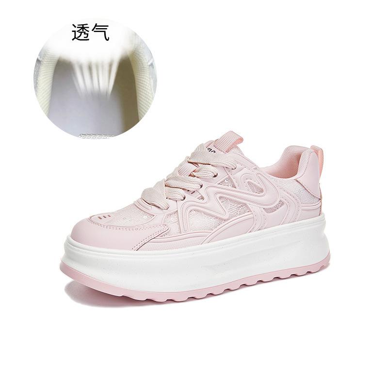Leather Little White Shoes Women's 2025 Summer New Breathable Mesh Sports Board Shoes Casual Versatile Thick Sole Heightening Women's Shoes