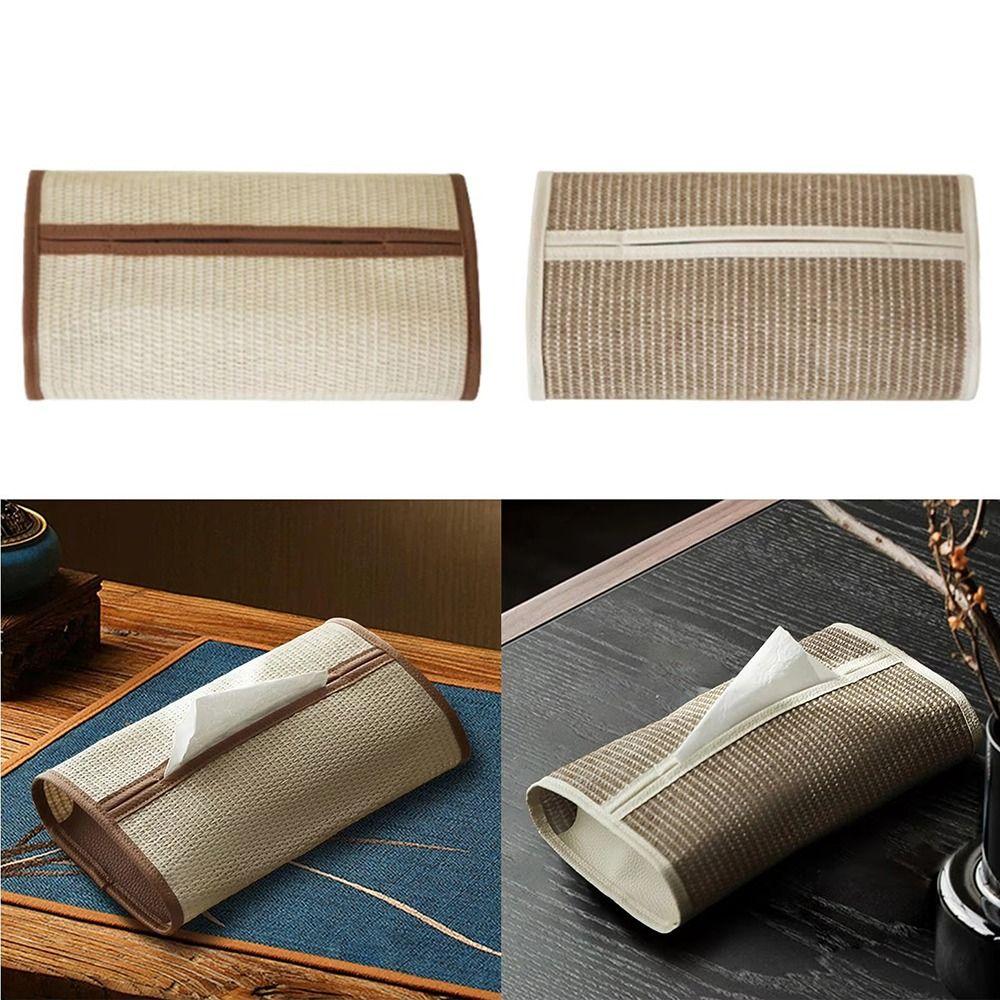 Rectangle Shape Woven Tissue Box Straw Woven Napkin Storage Container  Desk Organizer