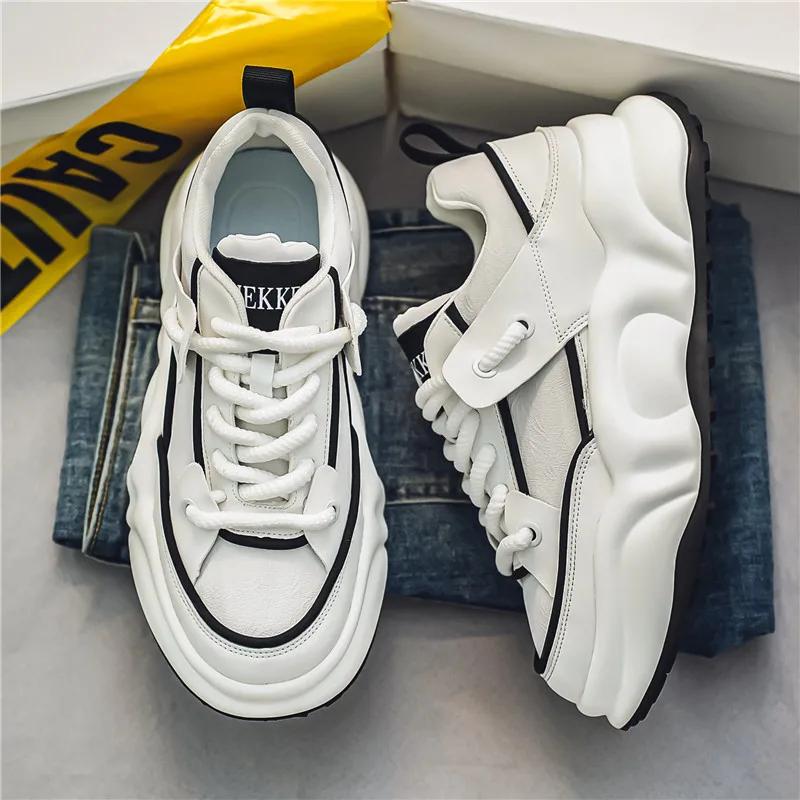 Fashion Color Block New Letter Design Chunky Sneaker for Men Board Shoes Fashion Casual Tennis Upper Height Increased Flat Platform Shoe