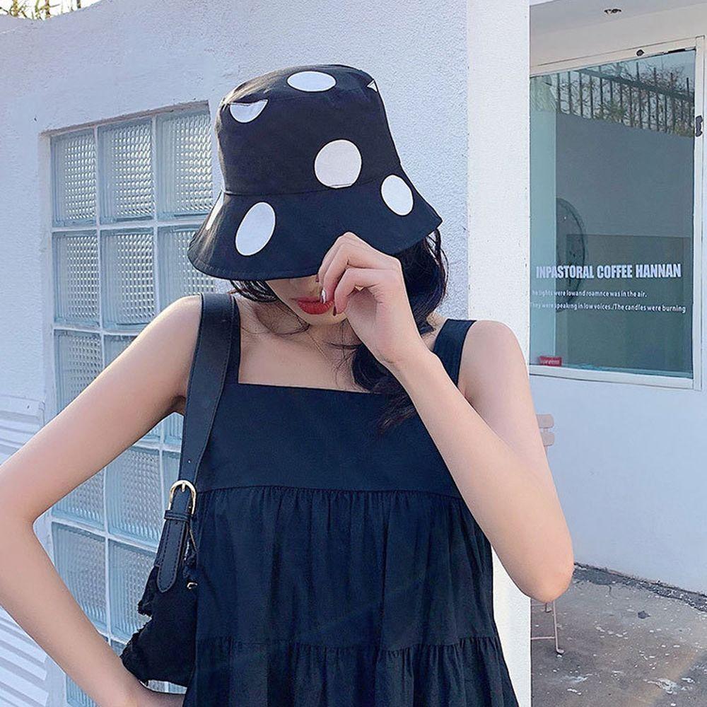 

Sport Japanese Fashion Soild Color Summer Cotton Women Hat Bucket Hat Wave Point Korean Style Cap чёрный